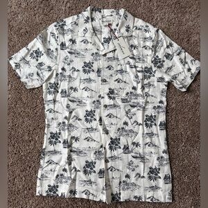 Men’s
Black and White Linen Casual Button Down Shirt Scenic Print